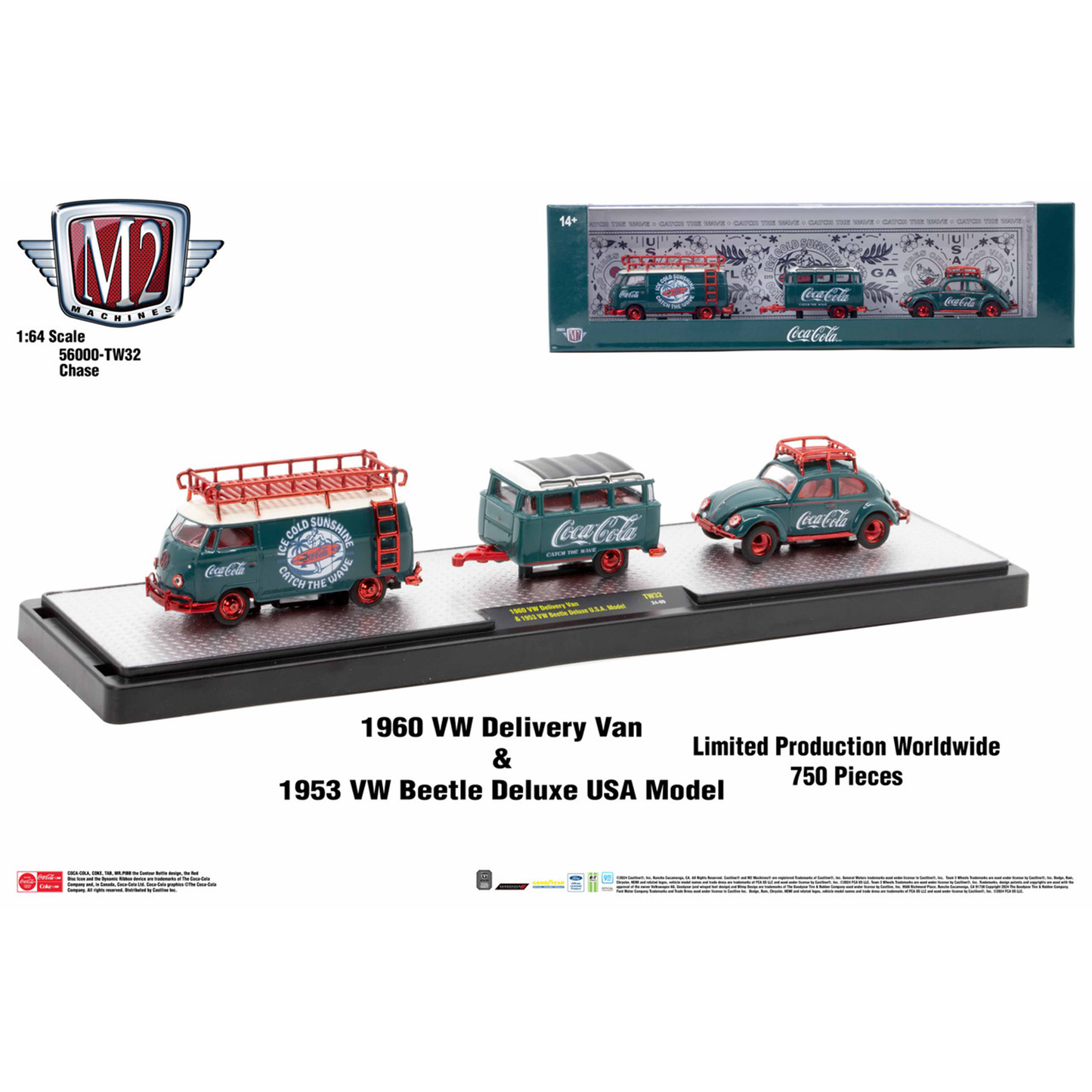 M2 Machines 1960 Volkswagen Delivery Van / 1953 Volkswagen Beetle Deluxe USA Model - CHASE