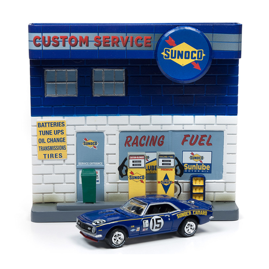 Johnny Lightning Diorama – 3D Sunoco Filling Up For Today’s Race! 1967 Chevrolet Camaro