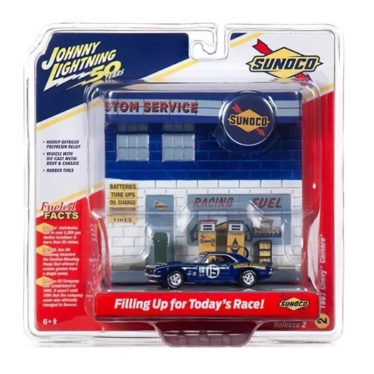 Johnny Lightning Diorama – 3D Sunoco Filling Up For Today’s Race! 1967 Chevrolet Camaro