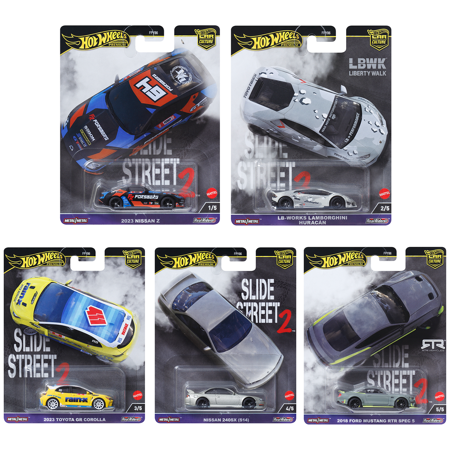 Hot Wheels Car Culture 2023 Set H SLIDE STREET ll - 5 CAR SET