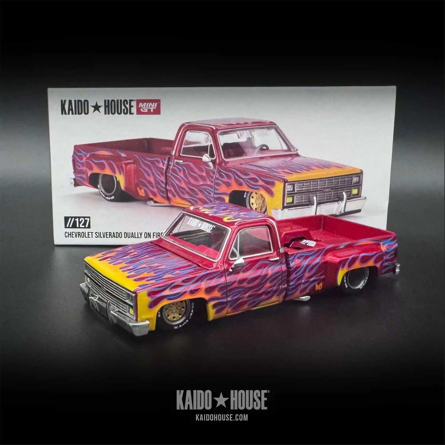 Kaido House X Mini GT Chevrolet Silverado Dually on Fire V1