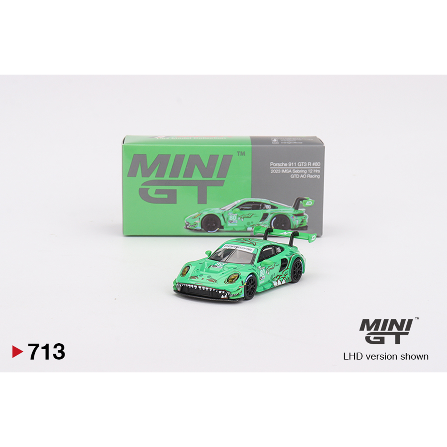 Mini GT Porsche 911 GT3 R #80 GTD AO Racing 2023 IMSA Sebring 12 Hrs