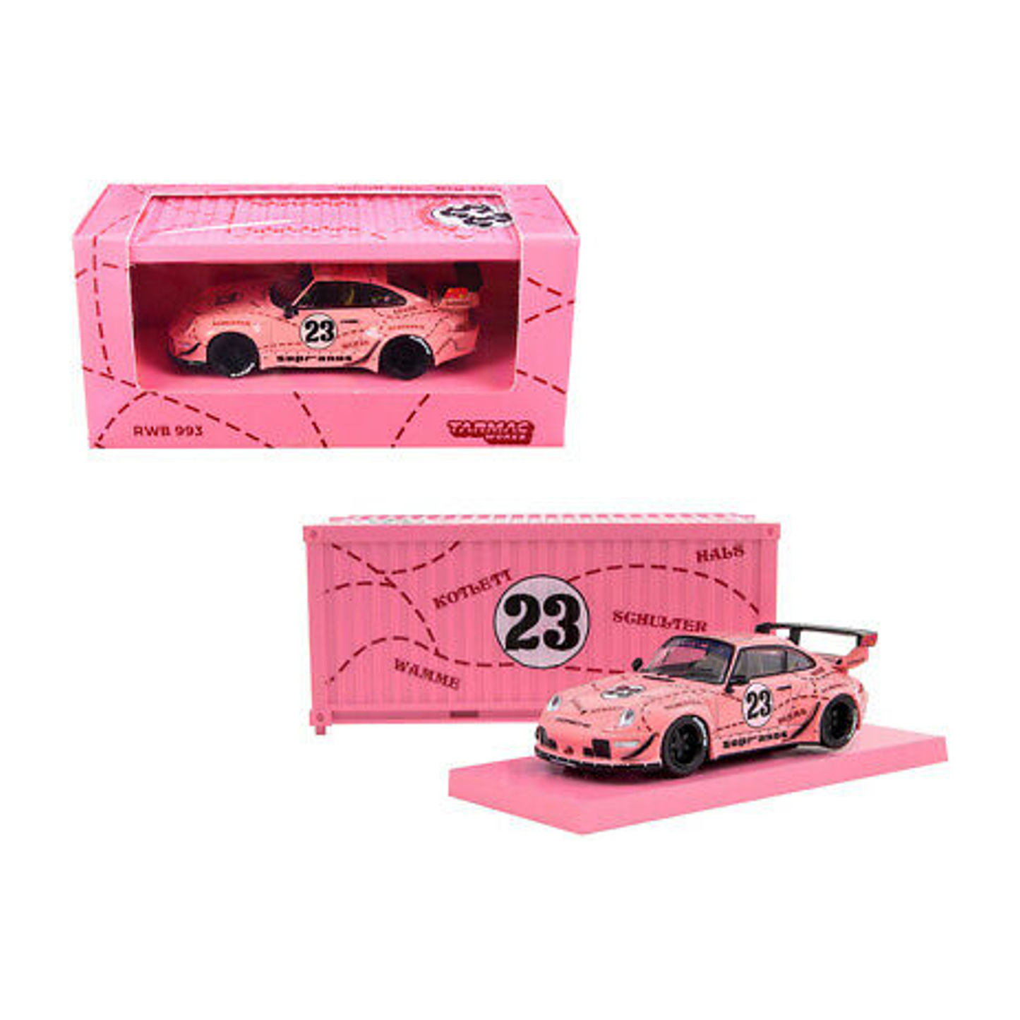 Tarmac Works 1:64 RWB 993 Sopranos “Pink Pig” With Container - Limited Edition & Numbered